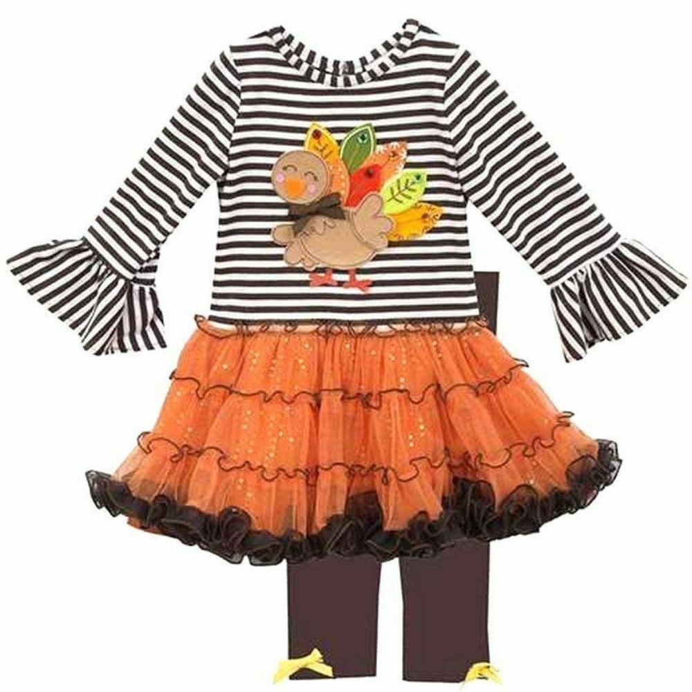 Rare Editions Girls 12  Mo Thanksgiving Turkey Brown Orange Tutu Leggings